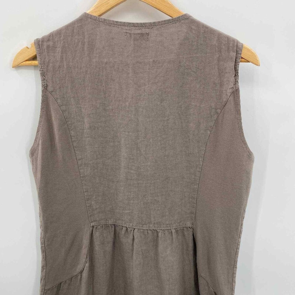 Lina Tomei Shift Dress Womens Large Gray Gemstone Collar Linen Ribbed Sides HOLE - Picture 6 of 9
